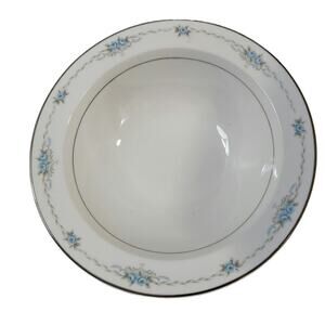 Vintage STYLE HOUSE Fine China CORSAGE 11" Oval Serving Bowl Blue Flowers Silver